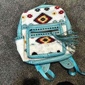 Aztec Patterned Blue and White Backpack